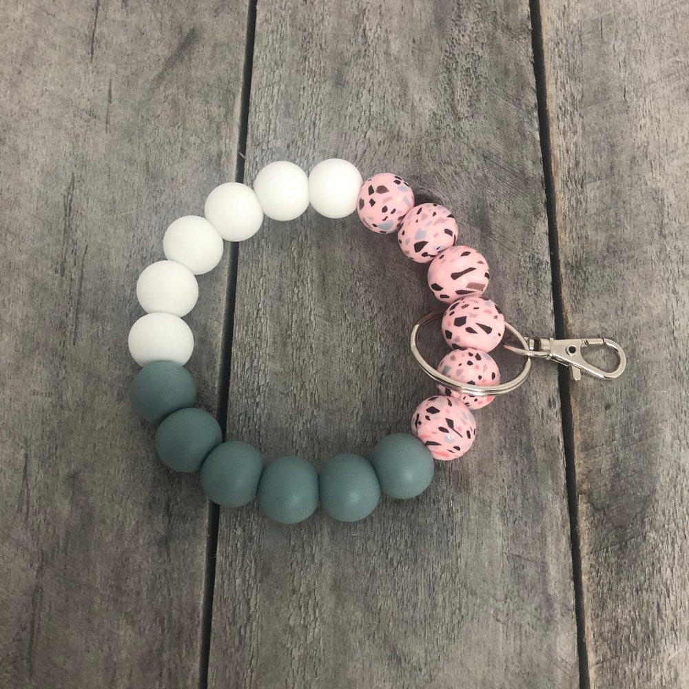 Key Wristlet Speckled Pink White & Grey